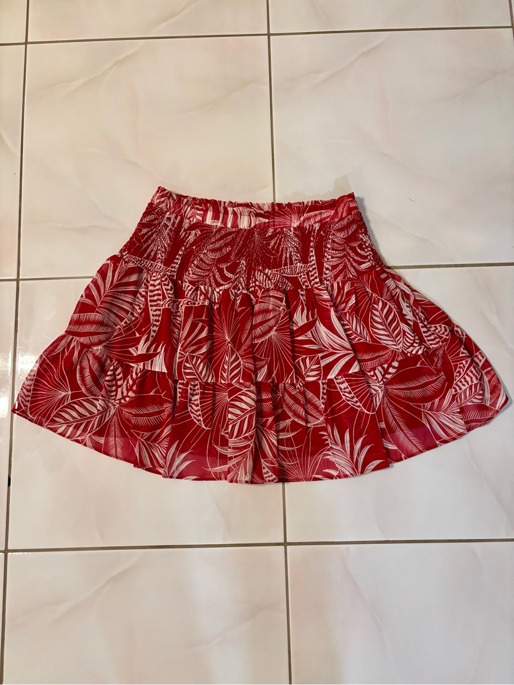 Banana Republic Red Tropical Print Smocked Midi Skirt